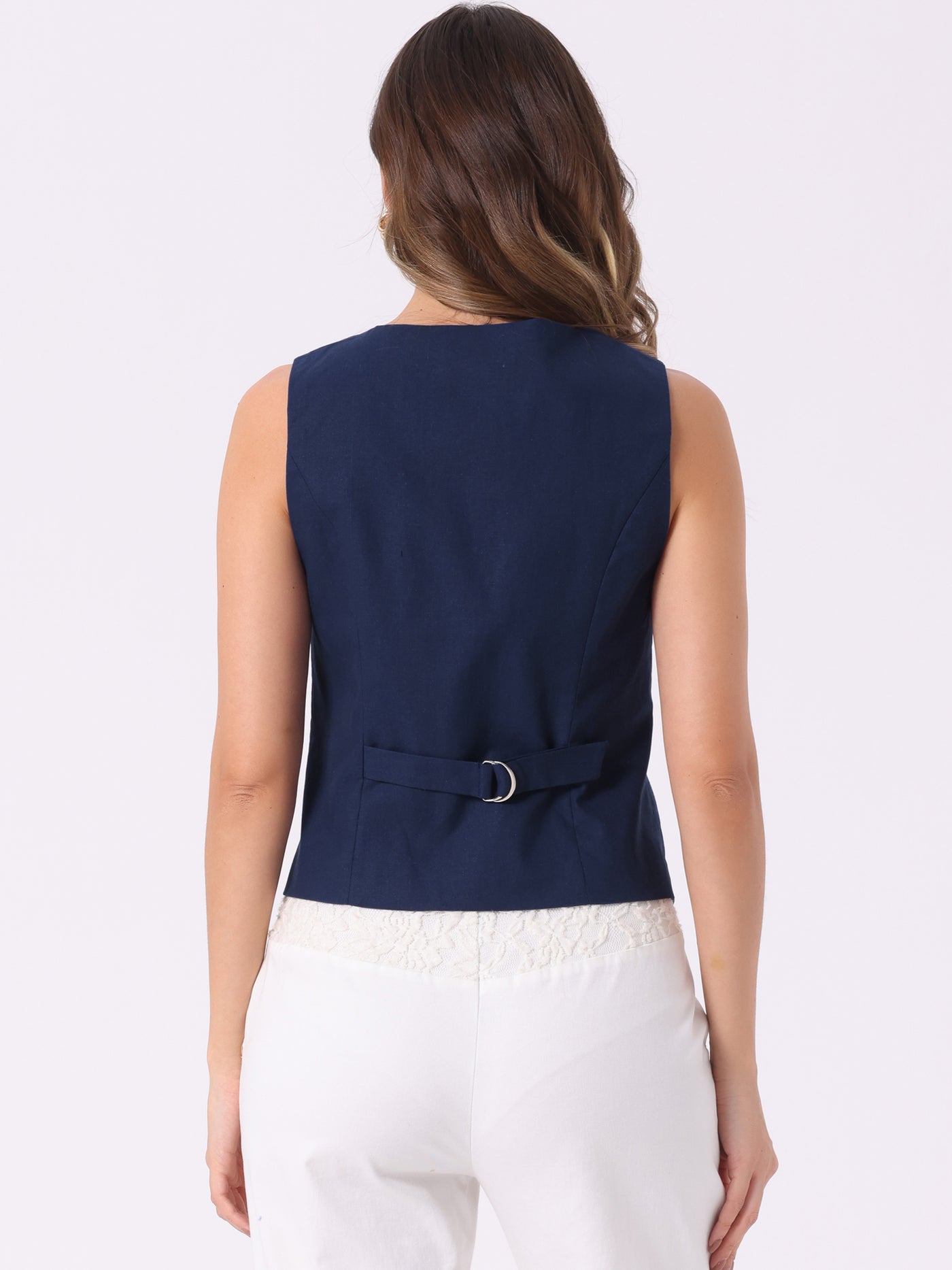 Allegra K Sleeveless Solid Button Down V Neck Waistcoat Vest