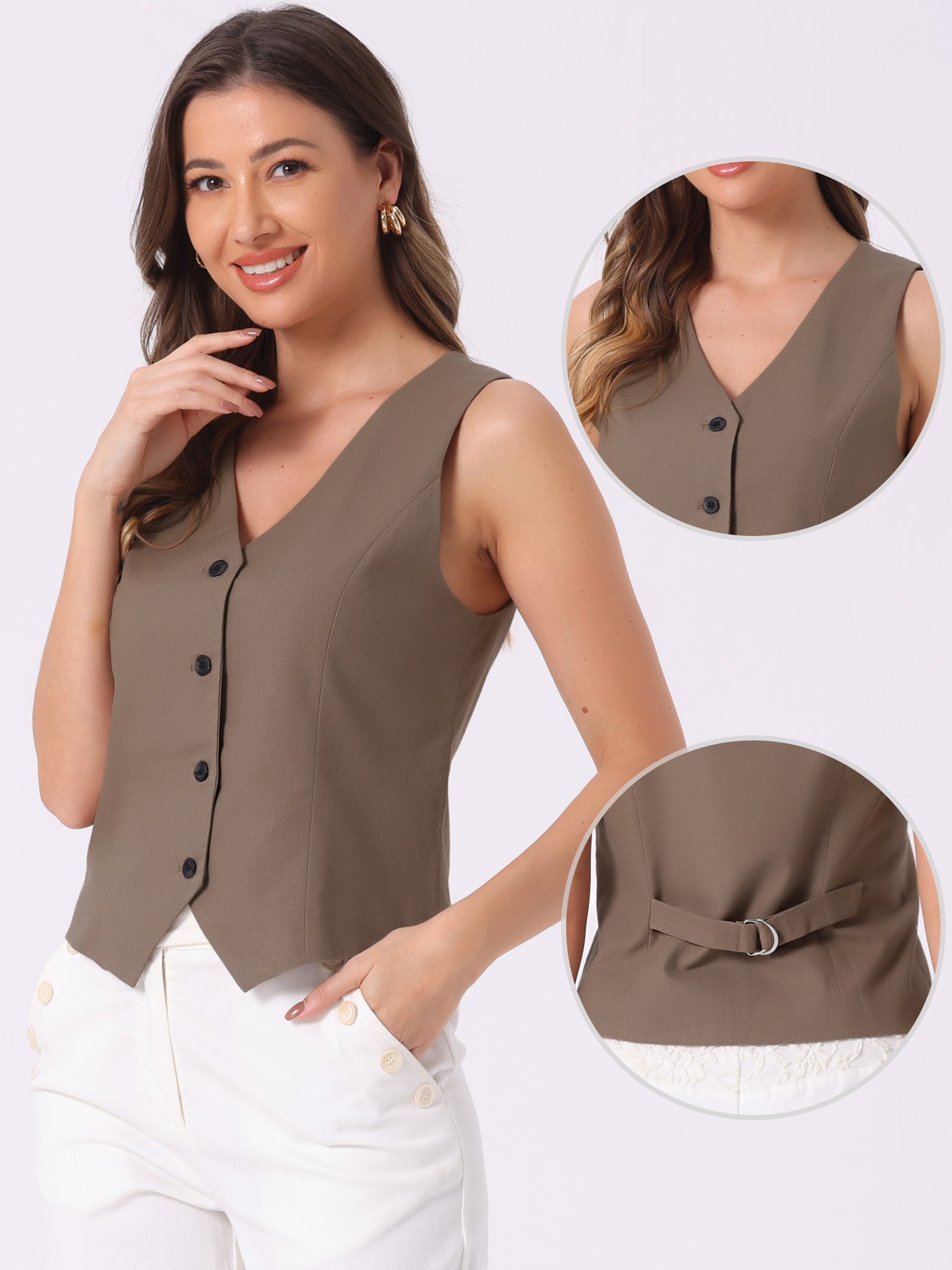 Allegra K Sleeveless Solid Button Down V Neck Waistcoat Vest