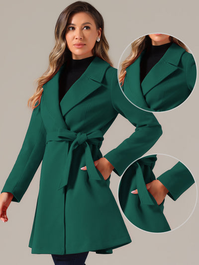 Elegant Overcoat Shawl Collar Single Winter Belted Long Coat