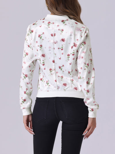 Stand Collar Zip Up Floral Print Bomber Jacket