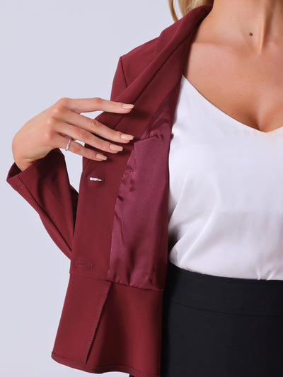 Vintage Lapel Long Sleeve Ruffle Hem Office Cropped Blazer