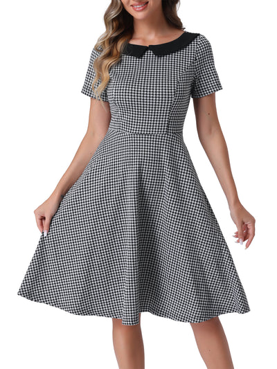 Houndstooth Vintage Peter Pan Collar Short Sleeve A-Line Dress