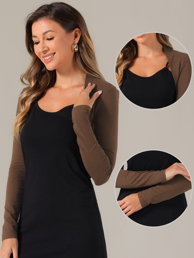 Elegant Long Sleeve Knit Open Front Cropped Bolero Shrug