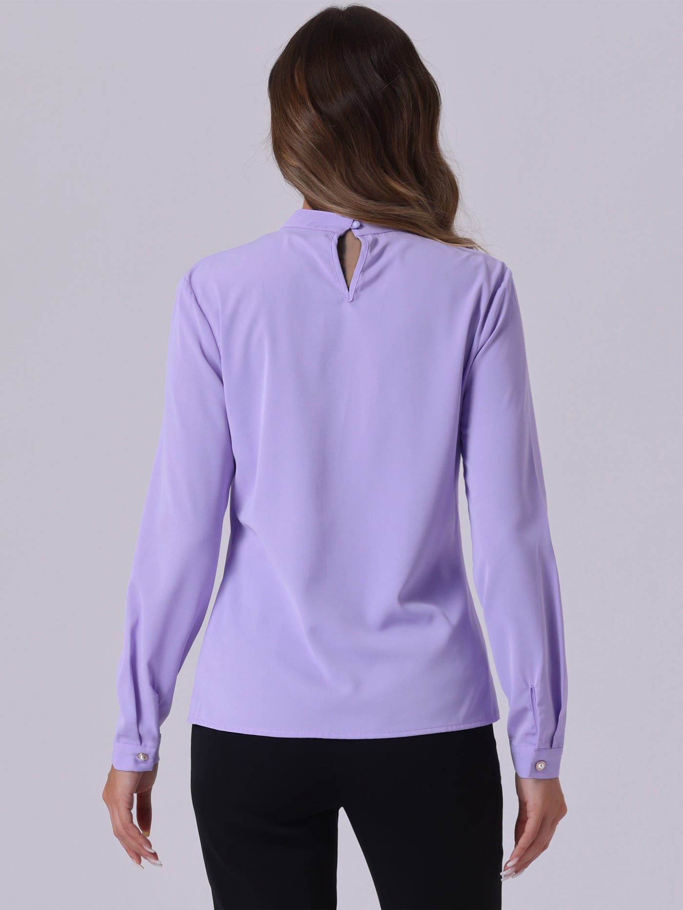 Allegra K Office Shirt Elegant Stand Collar Long Sleeve Vintage Blouse