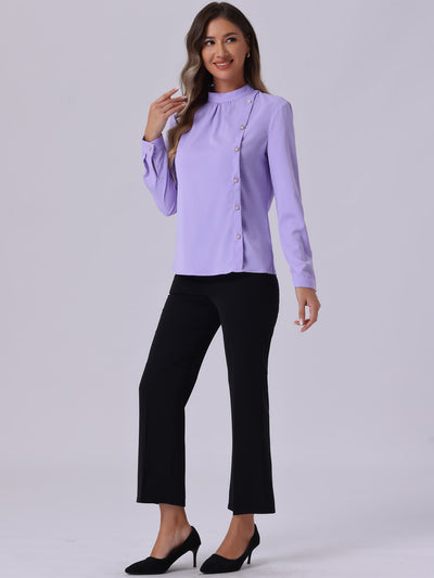 Office Shirt Elegant Stand Collar Long Sleeve Vintage Blouse