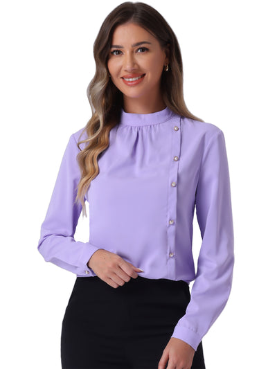 Office Shirt Elegant Stand Collar Long Sleeve Vintage Blouse