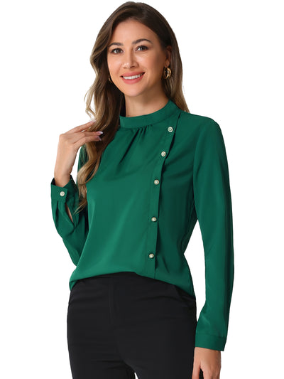 Office Shirt Elegant Stand Collar Long Sleeve Vintage Blouse