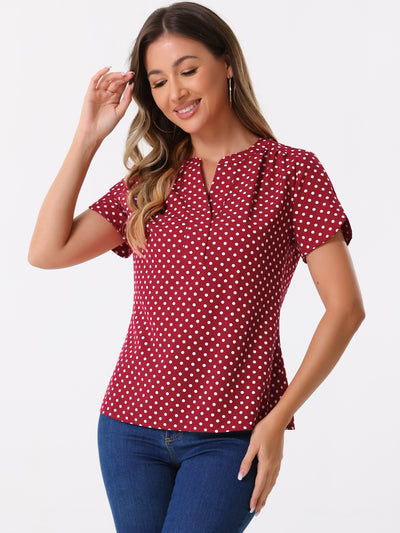 Polka Dots Print V Neck Short Sleeve Elegant Work Office Tops