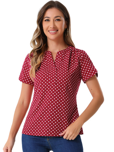 Polka Dots Print V Neck Short Sleeve Elegant Work Office Tops