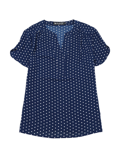 Polka Dots Print V Neck Short Sleeve Elegant Work Office Tops