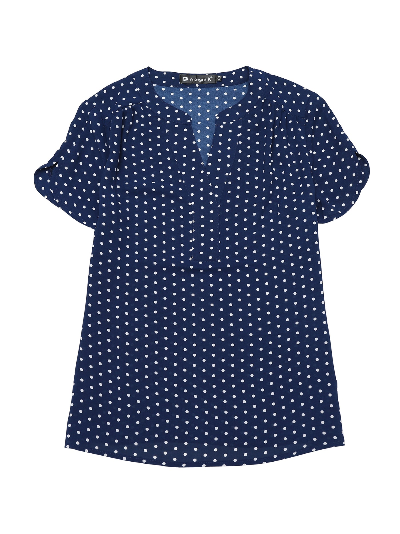 Allegra K Polka Dots Print V Neck Short Sleeve Elegant Work Office Tops