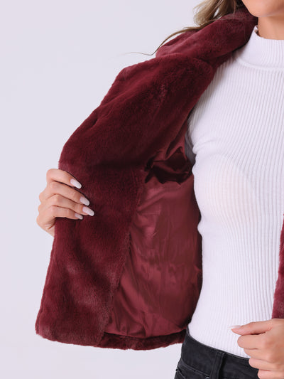 Autumn Winter Cropped Jacket Notch Lapel Faux Fur Fluffy Coat