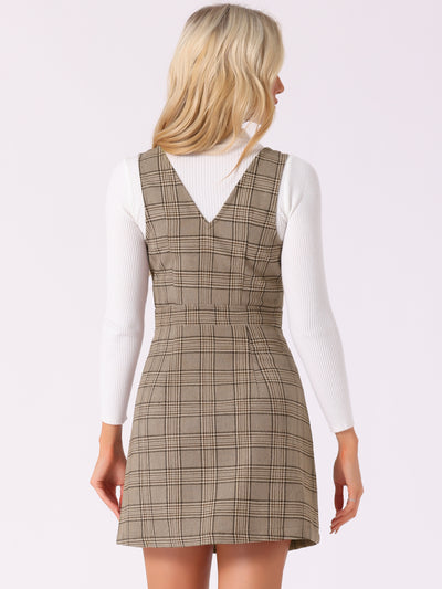 Overalls Suspenders V Neck Plaid Houndstooth Pinafore Dress