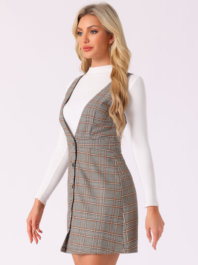 Overalls Suspenders V Neck Plaid Houndstooth Pinafore Dress