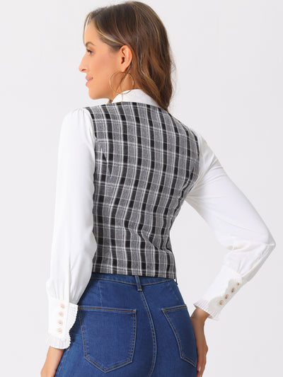 Retro Plaid V Neck Single Breasted Sleeveless Racerback Waistcoat