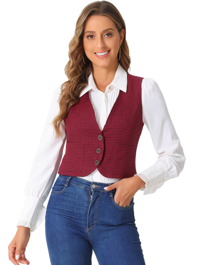 Retro Plaid V Neck Single Breasted Sleeveless Racerback Waistcoat