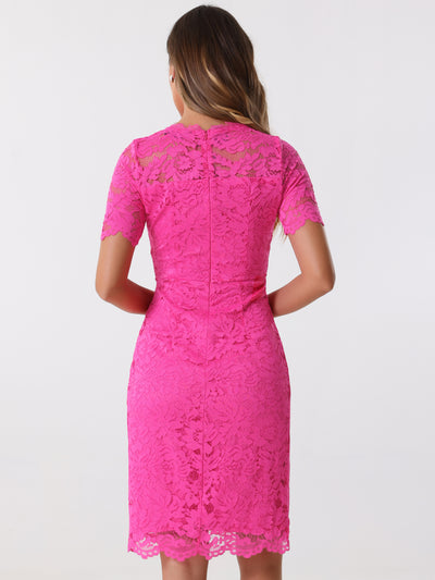 Elegant Floral Lace Crew Neck Short Sleeve Cocktail Party Dress