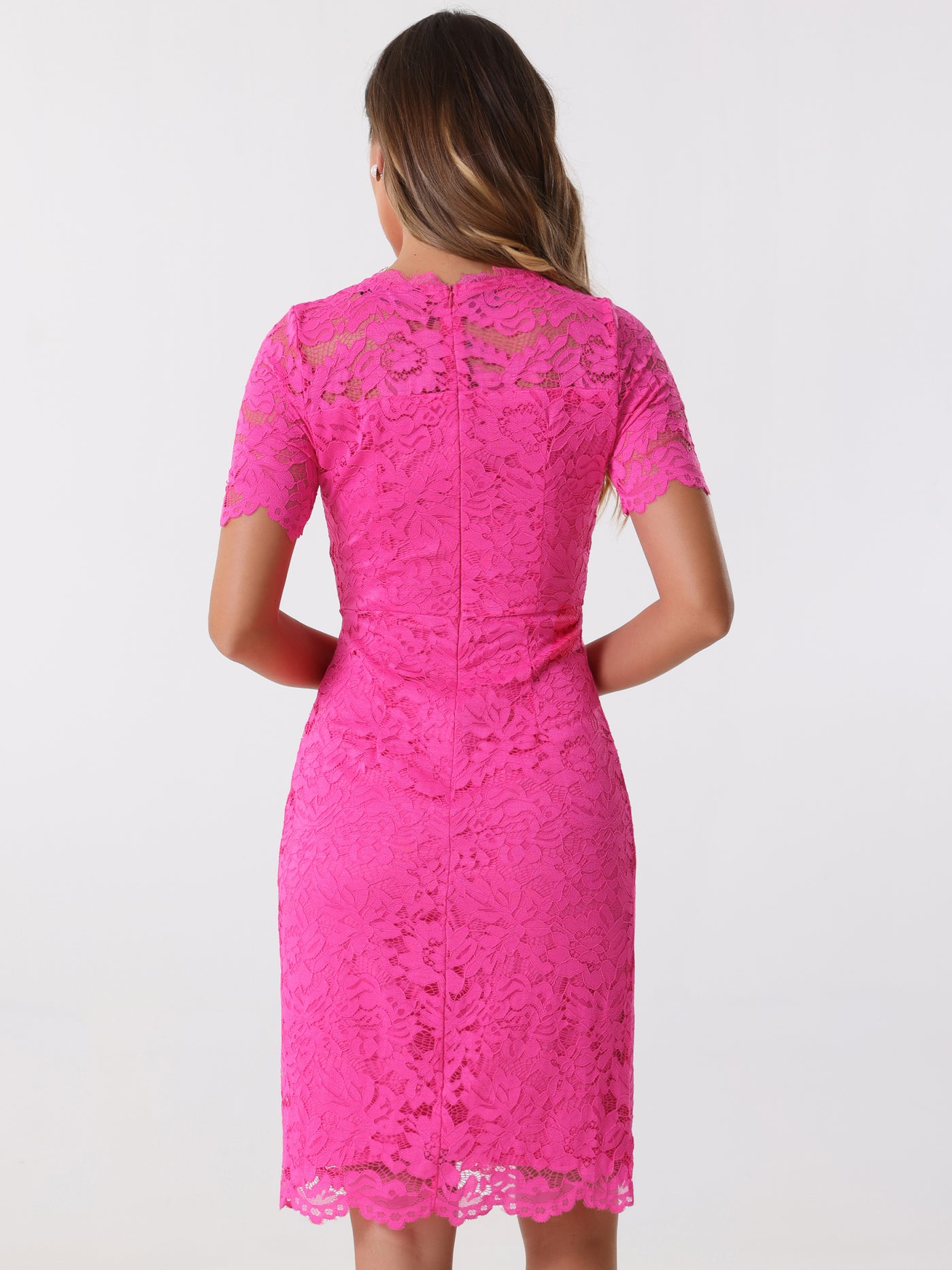 Allegra K Elegant Floral Lace Crew Neck Short Sleeve Cocktail Party Dress