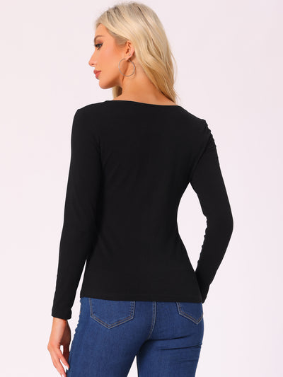 Sequins Long Sleeve V Neck Basic Casual Blouse