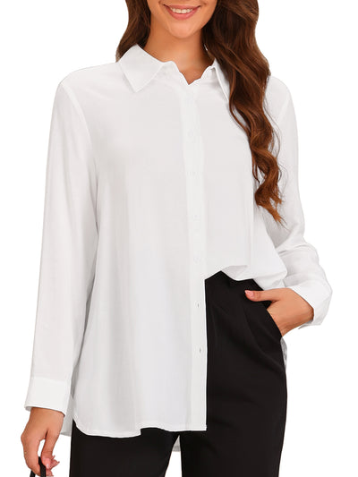 Button Down Collared Side Slit Long Sleeve Blouse