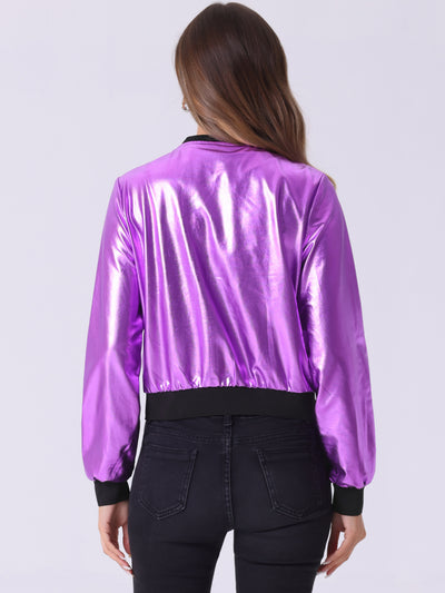 Lightweight Holographic Shimmering Metallic Bomber Jacket