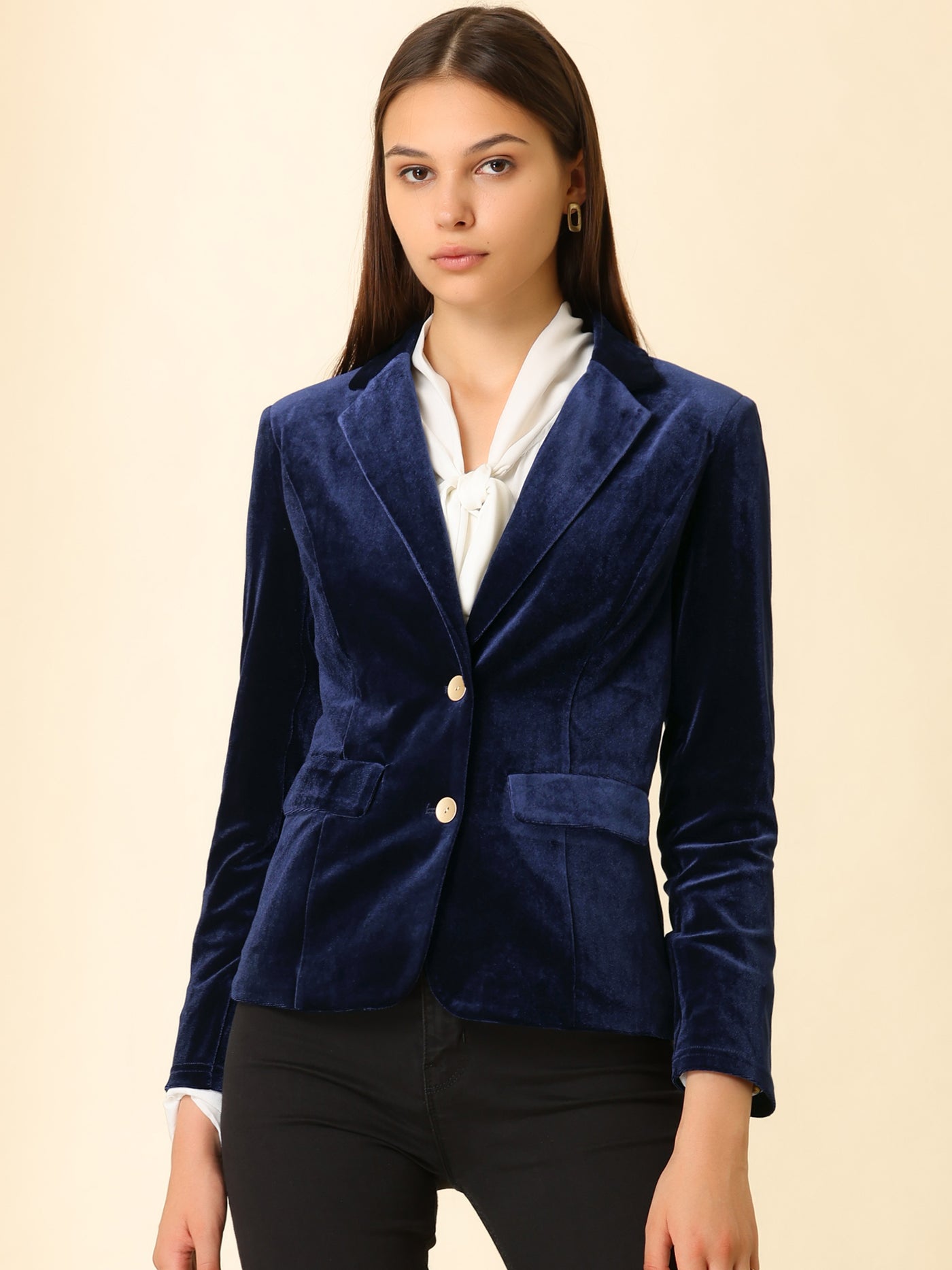 Allegra K Notched Lapel Vintage Office Button Front Velvet Blazer