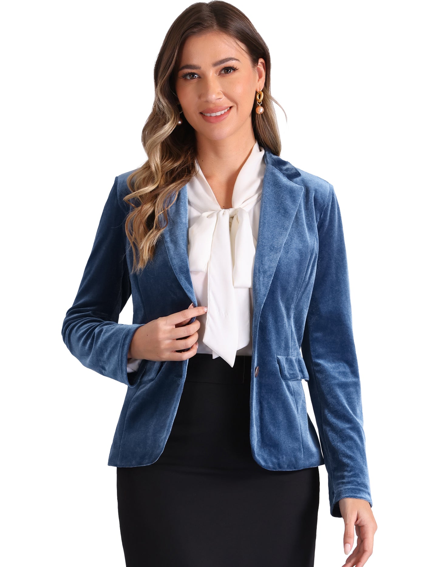 Allegra K Vintage Notched Lapel Office Button Front Velvet Blazer