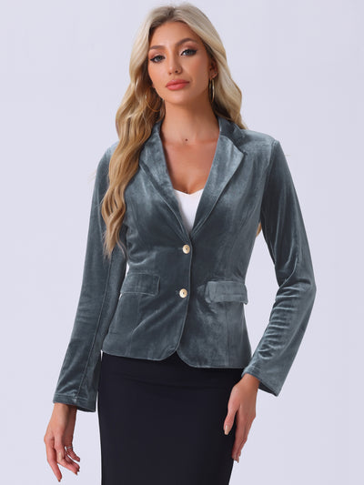 Notched Lapel Vintage Office Button Front Velvet Blazer