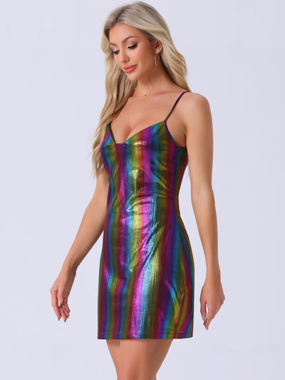 Sparkly Metallic Spaghetti Strap Club Party Mini Dress