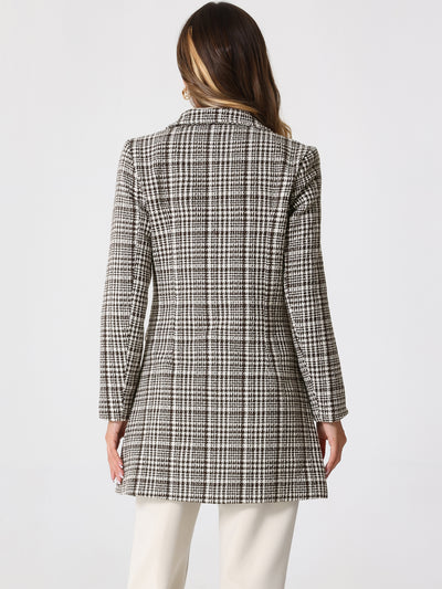 Lapel Collar Elegant Double Breasted Plaid Tweed Blazer Coat