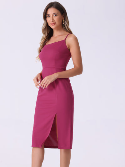 Spaghetti Strap Split Hem Cocktail Solid Sheath Dress