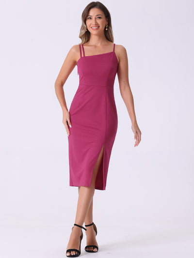 Spaghetti Strap Split Hem Cocktail Solid Sheath Dress