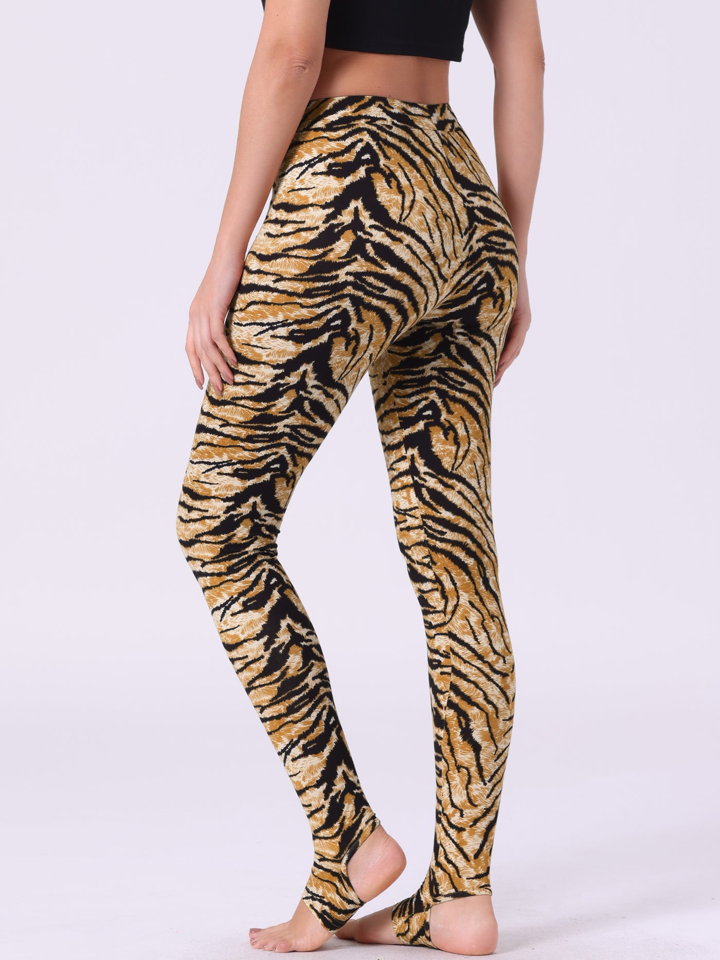 Allegra K Animal Printed Elastic Waistband Yoga Leggings Stirrup Pants