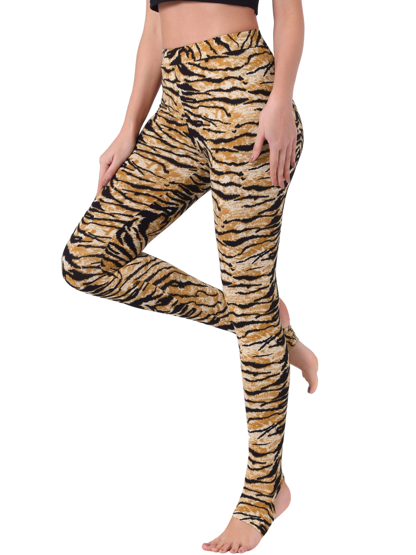 Allegra K Animal Printed Elastic Waistband Yoga Leggings Stirrup Pants