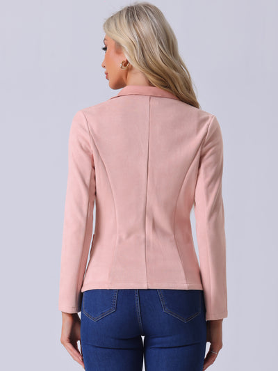 Faux Suede Lapel Collar Cowgirl 2 Button Blazer Jacket