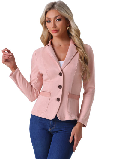 Faux Suede Lapel Collar Cowgirl 2 Button Blazer Jacket