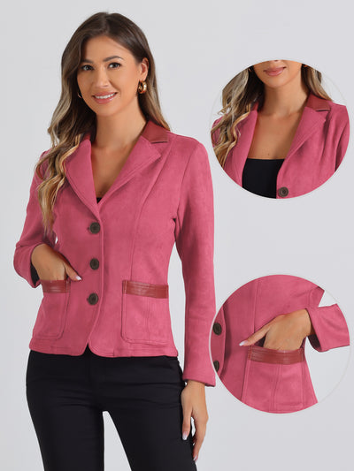 Faux Suede Lapel Collar Cowgirl 2 Button Blazer Jacket