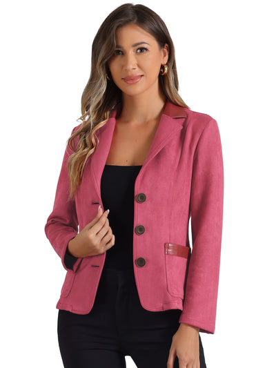 Faux Suede Lapel Collar Cowgirl 2 Button Blazer Jacket