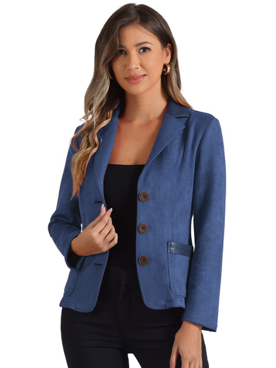 Faux Suede Lapel Collar Cowgirl 2 Button Blazer Jacket