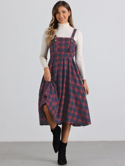 Plaid Overalls Sleeveless Suspender A-Line Pinafore Dress