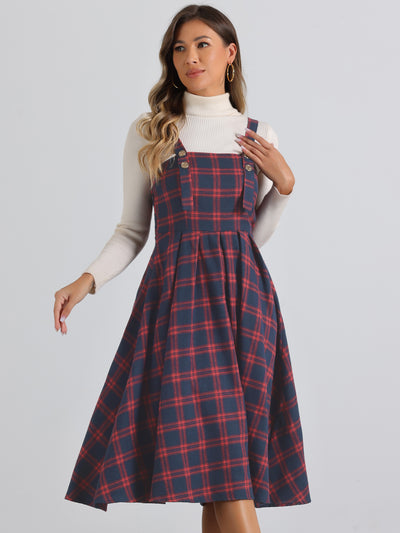 Plaid Overalls Sleeveless Suspender A-Line Pinafore Dress