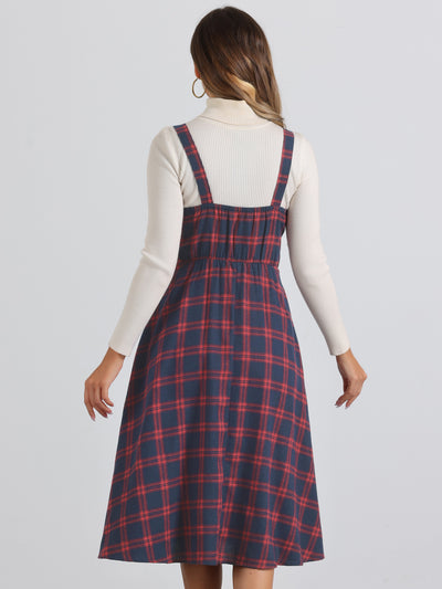 Plaid Overalls Sleeveless Suspender A-Line Pinafore Dress