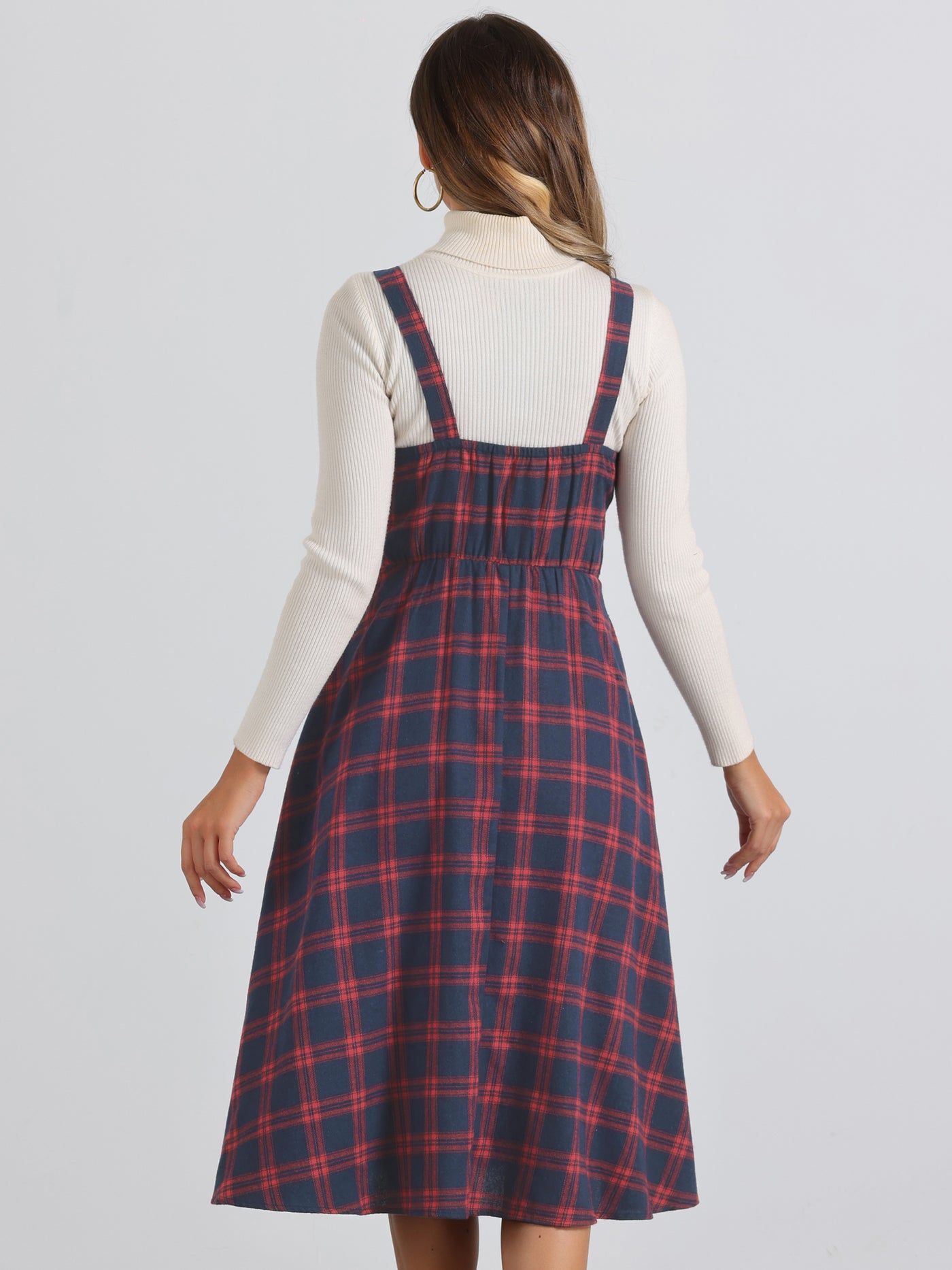 Allegra K Plaid Overalls Sleeveless Suspender A-Line Pinafore Dress