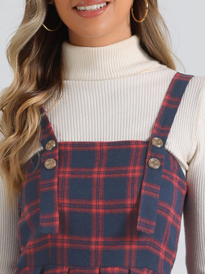 Plaid Overalls Sleeveless Suspender A-Line Pinafore Dress