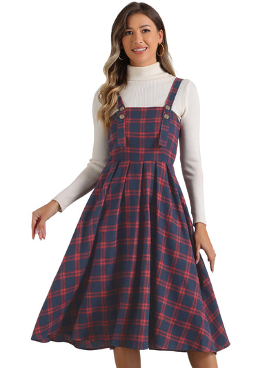 Plaid Overalls Sleeveless Suspender A-Line Pinafore Dress