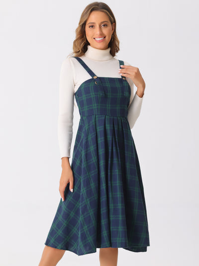 Plaid Overalls Sleeveless Suspender A-Line Pinafore Dress