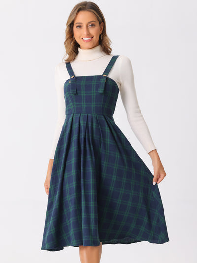 Plaid Overalls Sleeveless Suspender A-Line Pinafore Dress