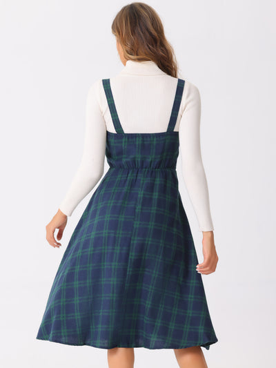 Plaid Overalls Sleeveless Suspender A-Line Pinafore Dress