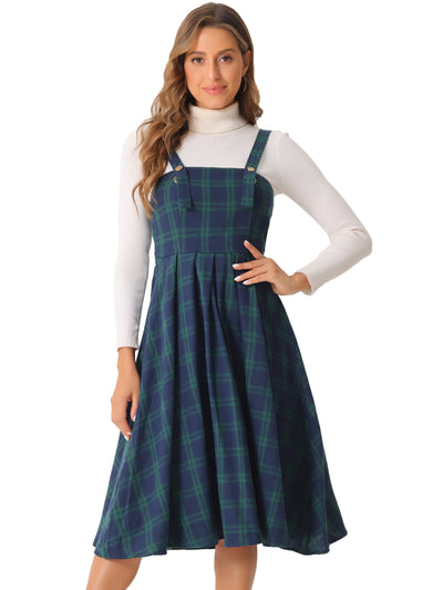 Plaid Overalls Sleeveless Suspender A-Line Pinafore Dress