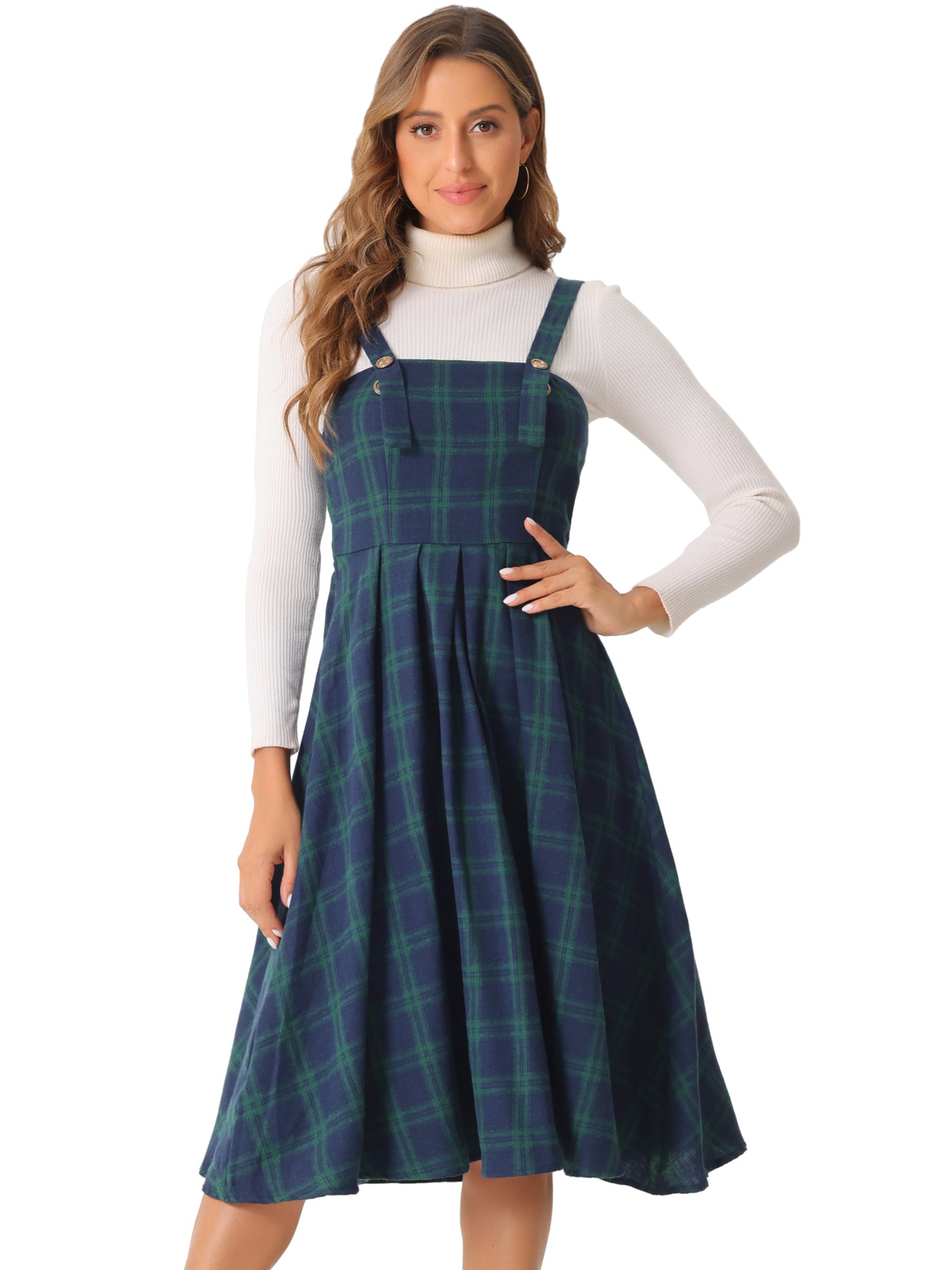 Allegra K Plaid Overalls Sleeveless Suspender A-Line Pinafore Dress